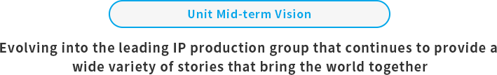 Unit Mid-term Vision Evolving into the leading IP production group that continues to provide a wide variety of stories that bring the world together